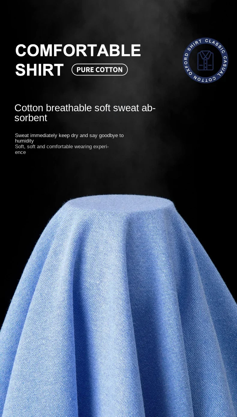 100% Pure Cotton Men's Solid Color Long Sleeve Shirt Youth Casual Cotton Oxford Spun Large Size Shirt Men's