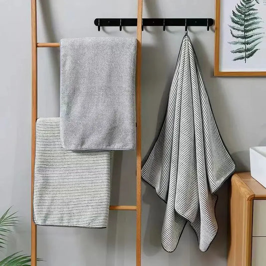 Coral Fleece Quick-Drying Bamboo Striped Towel Set Soft And Absorbent Bathroom Experience Bath Towel Set or Hand Towel
