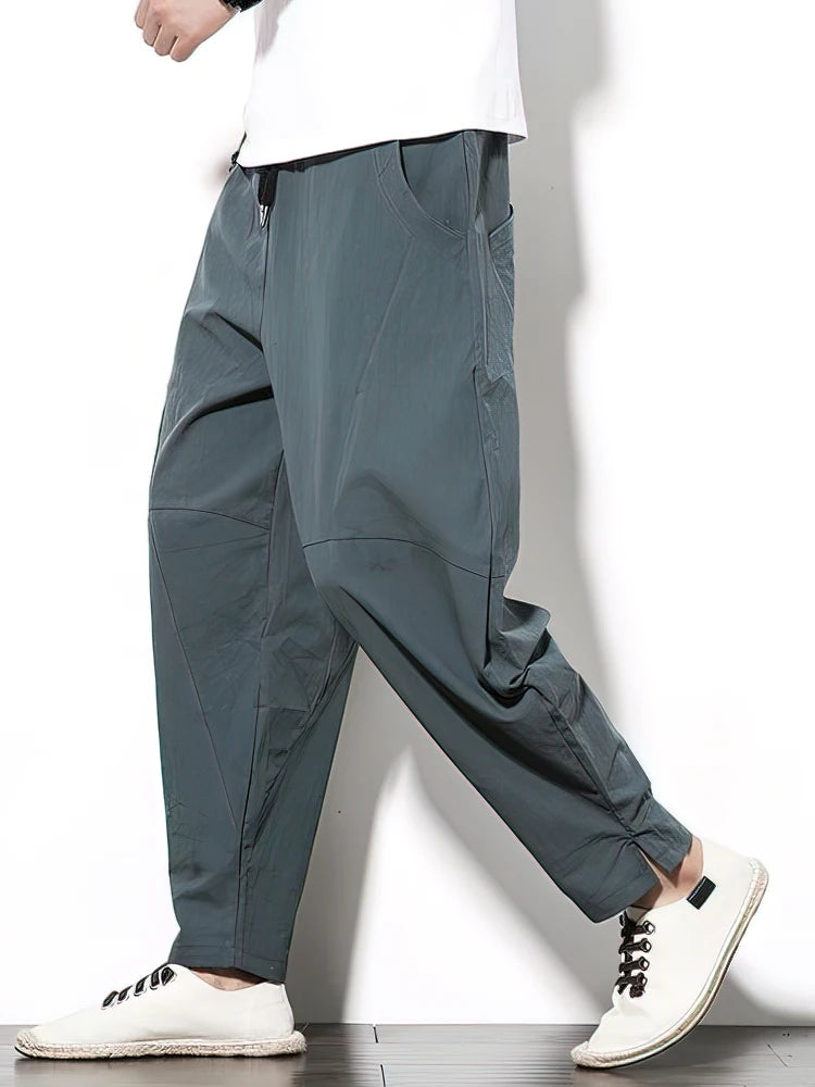 100% Cotton Linen Pants Men Baggy Casual Trousers Male Walking Wide leg Loose Sweatpants Chinese Summer Jogger Pants 2025 New