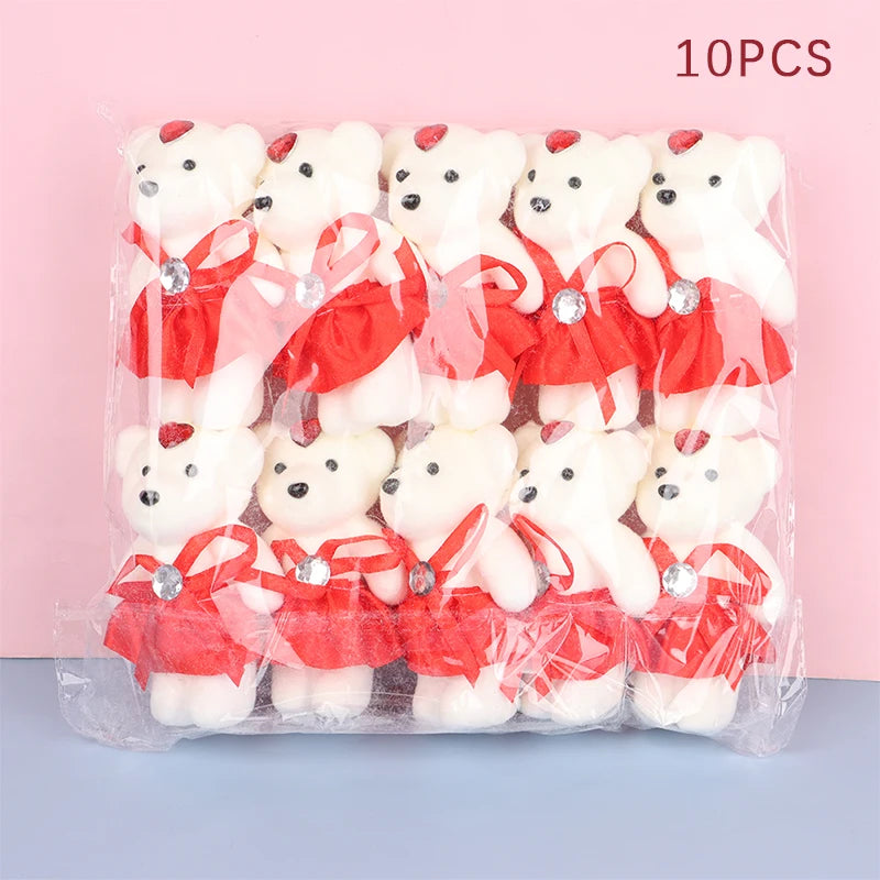 10Pcs 12cm Bear Flower Bouquet Toy Cartoon Doll Bear Bouquet Graduation Birthday Wedding Gifts Party Decor small gifts