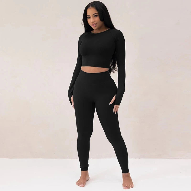 Dulzura Women 2024 Autumn Winter Long Sleeves Crop Tops Long Pants Two Piece Matching Sets Tracksuit Wholesale Items S3613114K
