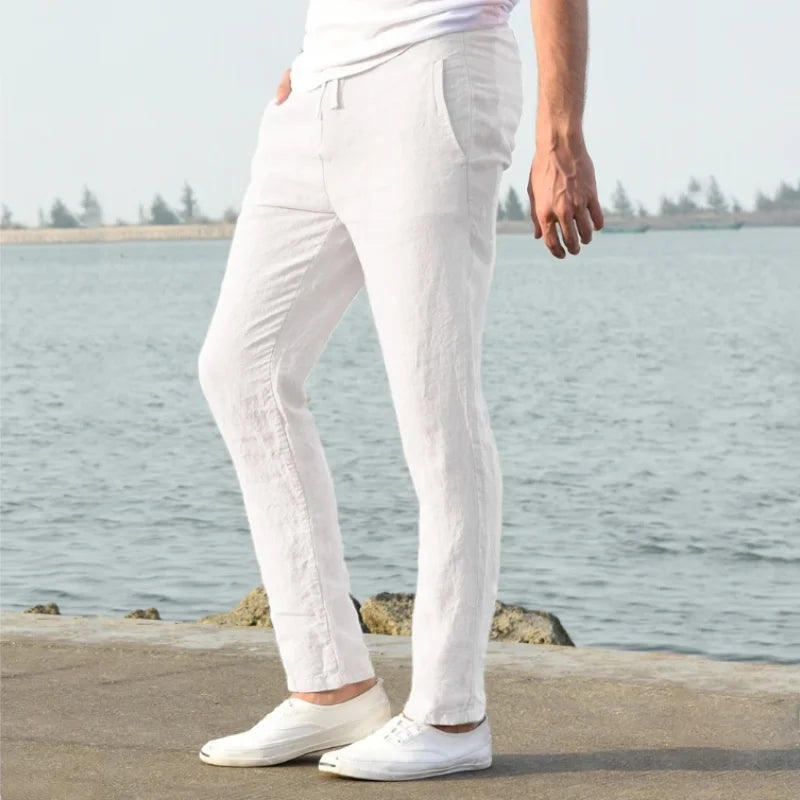 Men's Cotton Linen Pants Joggers Sweatpants Streetwear Breathable Solid Color Linen Trousers Vacation Summer Loose Pants S-5XL