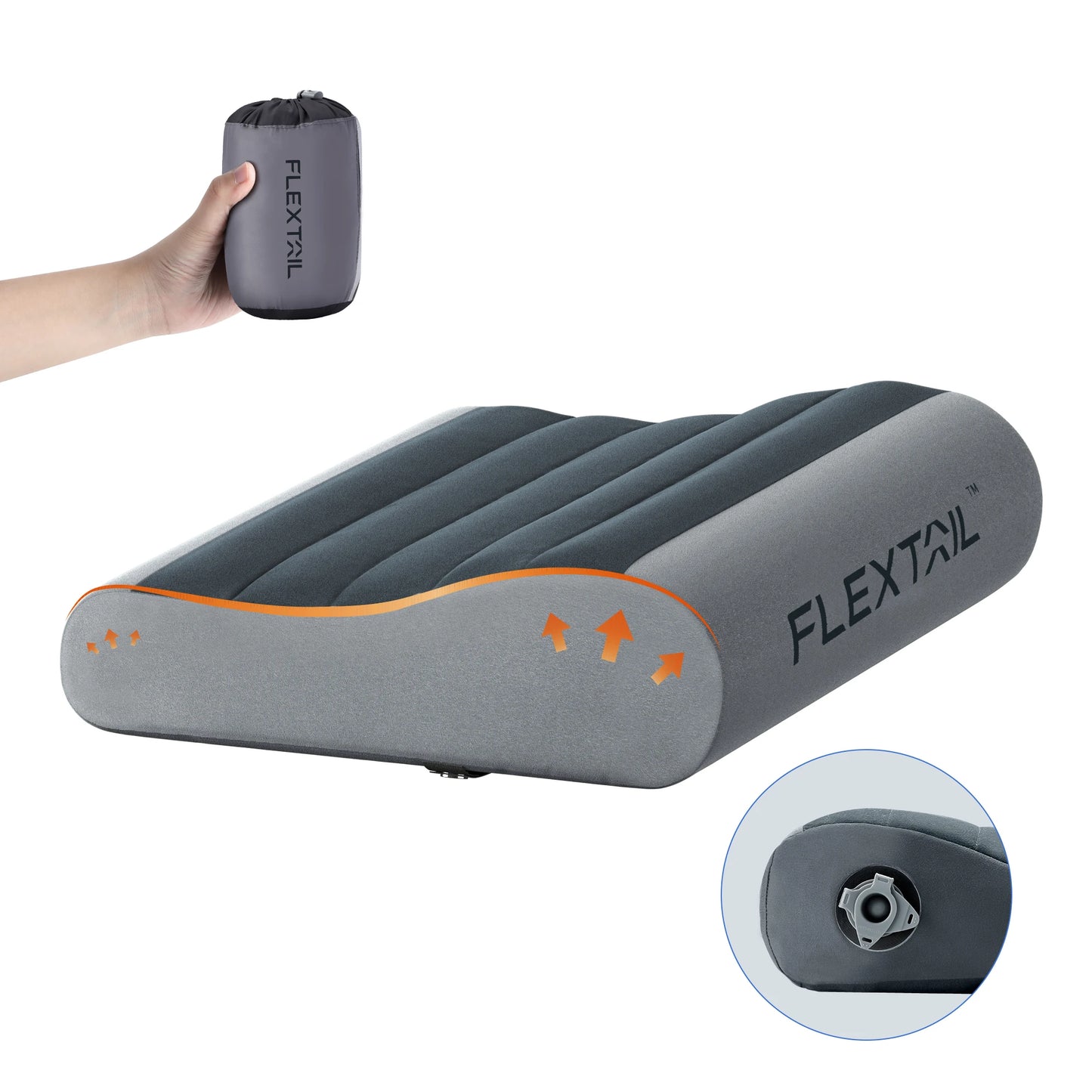 FLEXTAIL Inflatable Camping Pillow, Ergonomic Pillow for Travel and Home, Lightweight and Washable, Two Height Options