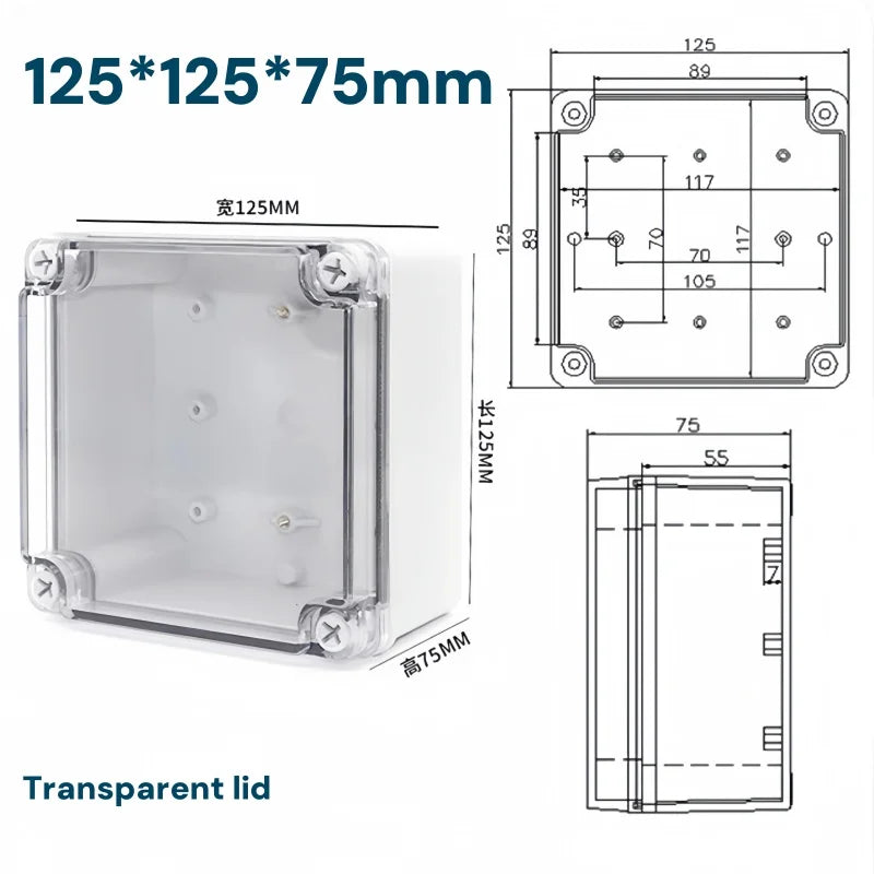 Transparent Waterproof Outdoor Enclosure Plastic Box Electronic Project Case Instrument Electrical Box IP68 Junction Box Housing