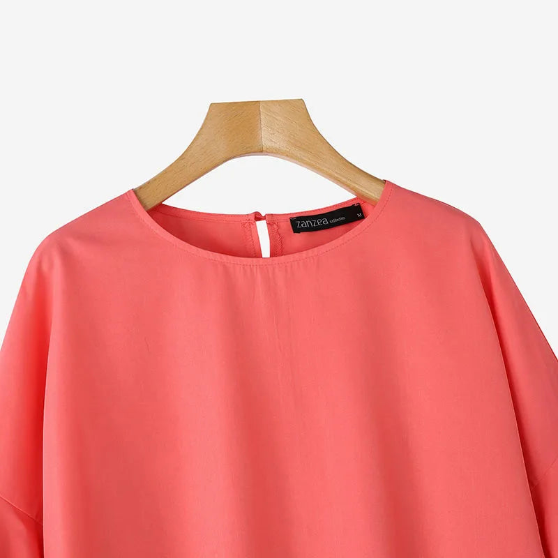 ZANZEA 2025 Fashion Summer Blouse Women Flare Sleeve Casual Tops Loose Ruffled Shirts Solid Color Elegant OL Blusas Femininas