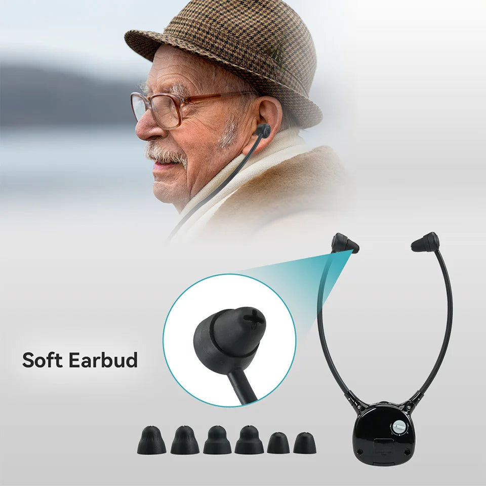 Retekess TA008 TV Hearing Aid Headphone Wireless TV Headset System 2.4GHz Wireless Headphone for Seniors 3 Tones Dual Batteries