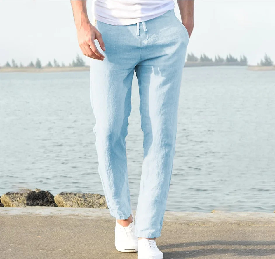Men's Cotton Linen Pants Joggers Sweatpants Streetwear Breathable Solid Color Linen Trousers Vacation Summer Loose Pants S-5XL