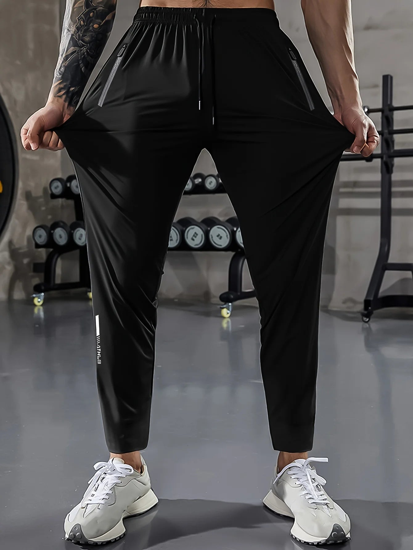 [Home Relaxation] Men's Casual Sports Pants, High Stretch Woven Fabric, Solid Color, Regular Fit with Drawstring Waist and Zippe